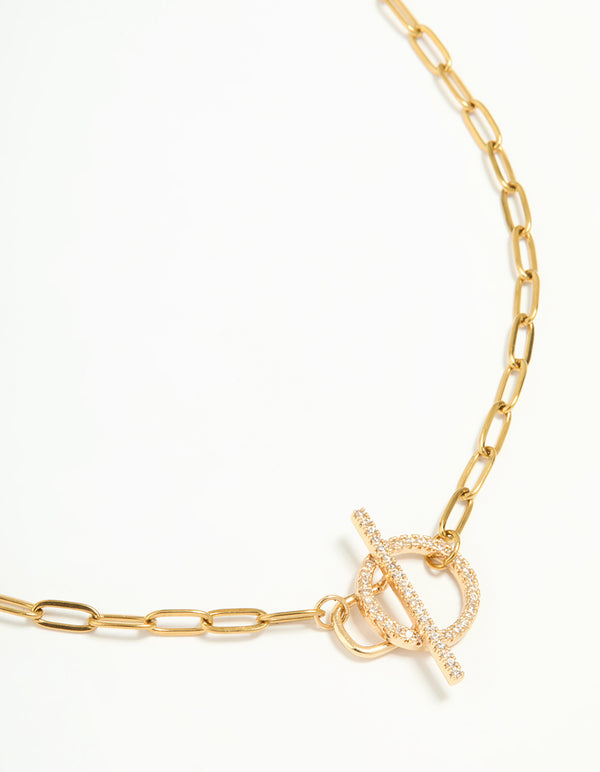 Waterproof Gold Plated Stainless Steel Cubic Zirconia T & O Necklace