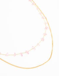 Waterproof Gold Plated Stainless Steel Pink Semiprecious Stone & Chain Layered Necklace - link has visual effect only