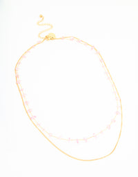 Waterproof Gold Plated Stainless Steel Pink Semiprecious Stone & Chain Layered Necklace - link has visual effect only