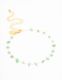 Waterproof Gold Plated Stainless Steel Green Semiprecious Stone Anklet - link has visual effect only