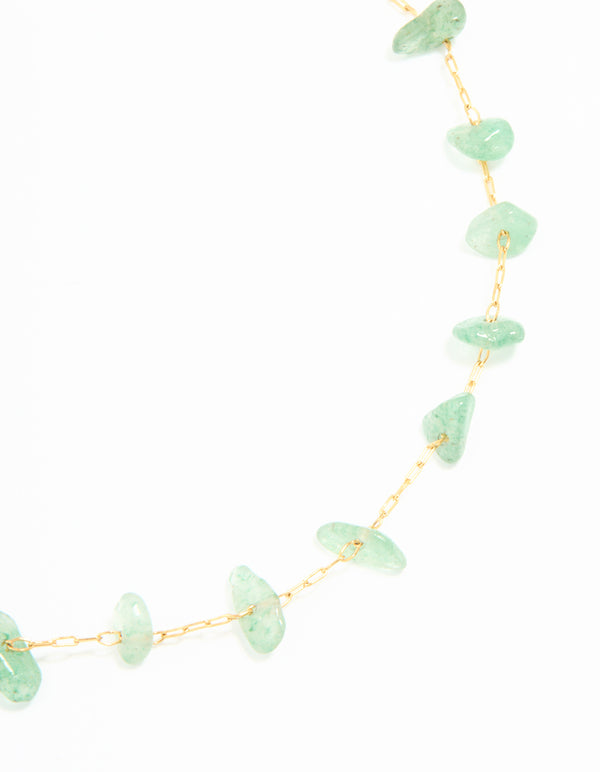 Waterproof Gold Plated Stainless Steel Green Semiprecious Stone Anklet