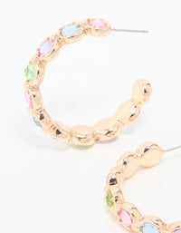 Gold Multicoloured Diamante Hoop Earrings - link has visual effect only