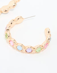 Gold Multicoloured Diamante Hoop Earrings - link has visual effect only