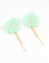Gold Blue Flower Chain Drop Earrings - link has visual effect only
