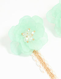 Gold Blue Flower Chain Drop Earrings - link has visual effect only