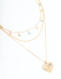 Gold Multicoloured Diamantes & Heart Layered Necklace - link has visual effect only