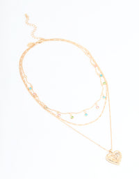 Gold Multicoloured Diamantes & Heart Layered Necklace - link has visual effect only