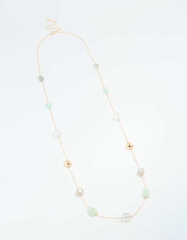 Gold Organic Beaded Long Necklace