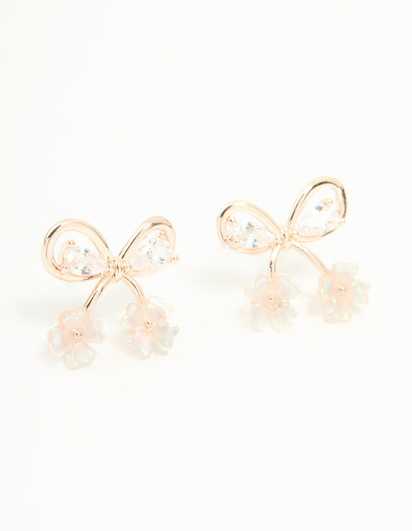 Rose Gold Plated Cubic Zirconia Bow Stud Earrings