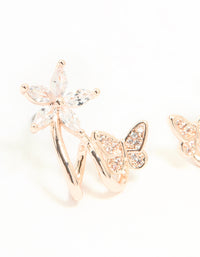 Rose Gold Plated Cubic Zirconia Flower Butterfly Ear Jacket Earrings - link has visual effect only