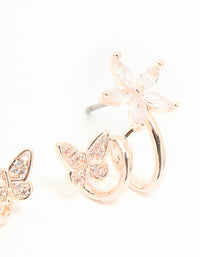 Rose Gold Plated Cubic Zirconia Flower Butterfly Ear Jacket Earrings - link has visual effect only