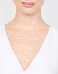 Rose Gold Plated Cubic Zirconia Pearl Butterfly Necklace - link has visual effect only