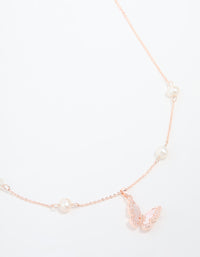 Rose Gold Plated Cubic Zirconia Pearl Butterfly Necklace - link has visual effect only