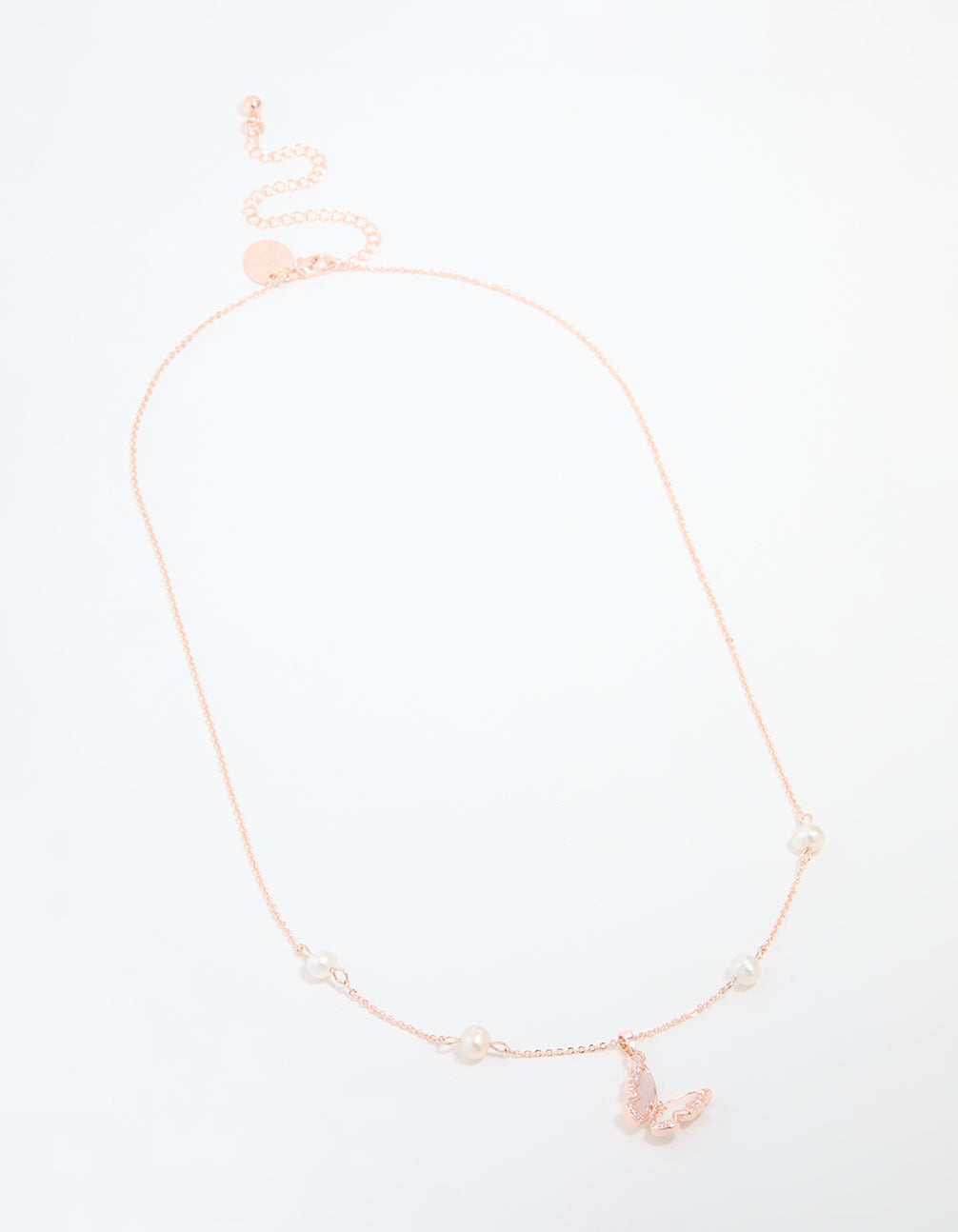 Rose Gold Plated Cubic Zirconia Pearl Butterfly Necklace