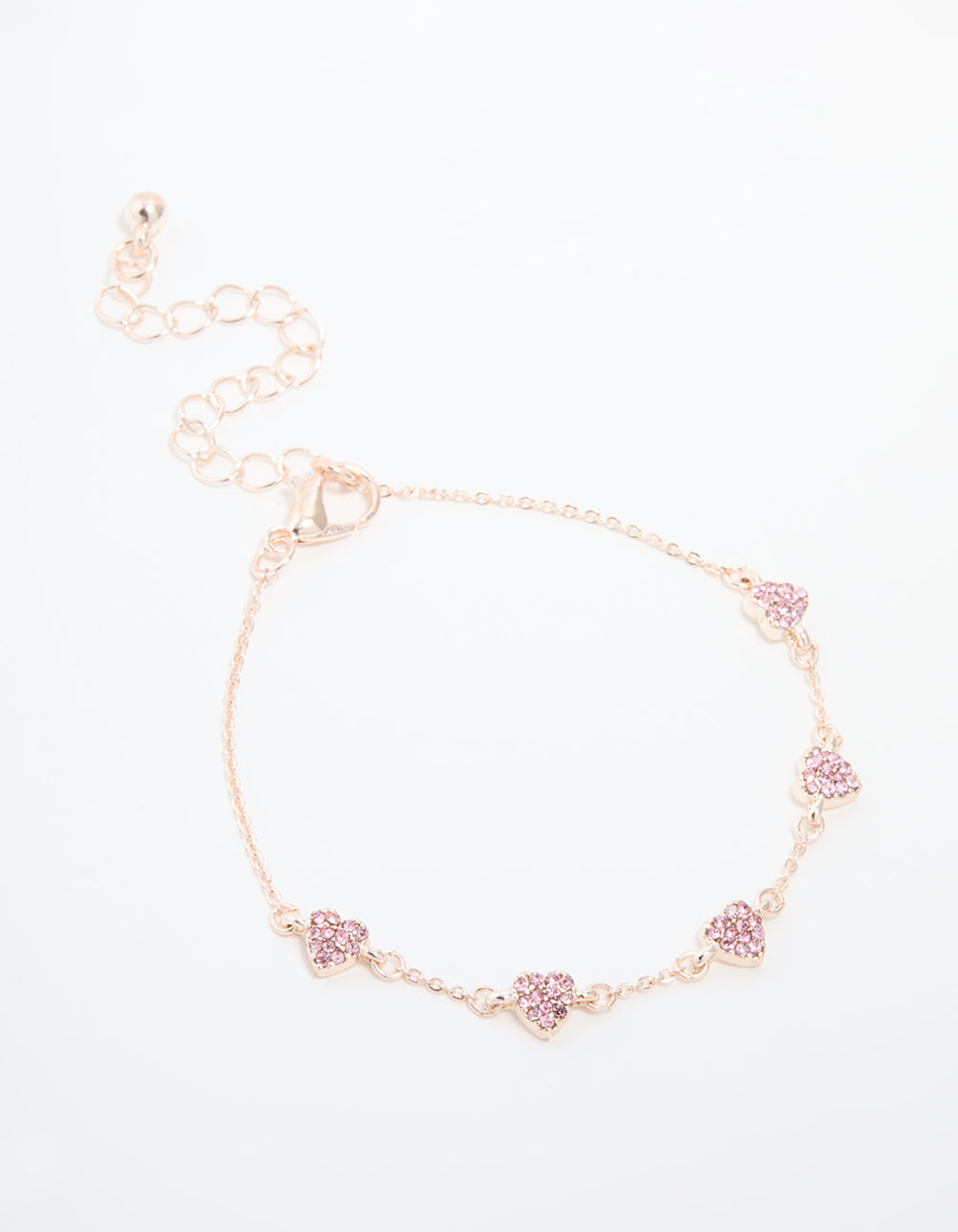 Rose Gold Plated Pink Cubic Zirconia Hearts Bracelet