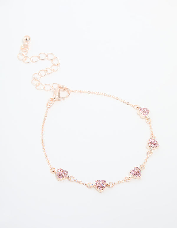 Rose Gold Plated Pink Cubic Zirconia Hearts Bracelet