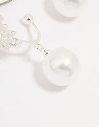 Silver Plated Cubic Zirconia Pearl Vine Hoop Earrings - link has visual effect only