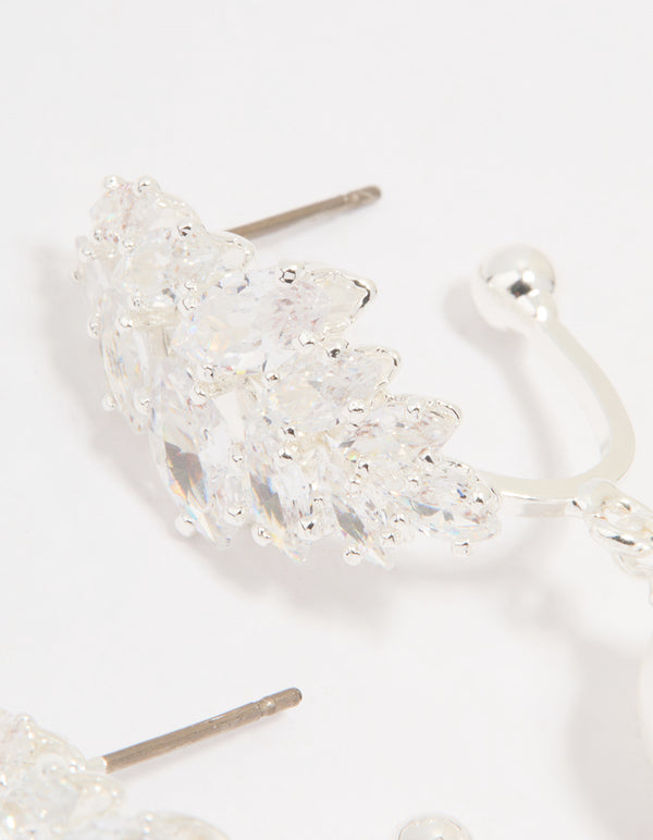 Silver Plated Cubic Zirconia Pearl Vine Hoop Earrings