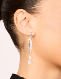 Silver Plated Cubic Zirconia Pearl Leaf Drop Hook Earrings - link has visual effect only
