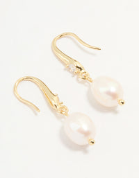 Gold Plated Cubic Zirconia Freshwater Pearl Drop Hook Earrings - link has visual effect only