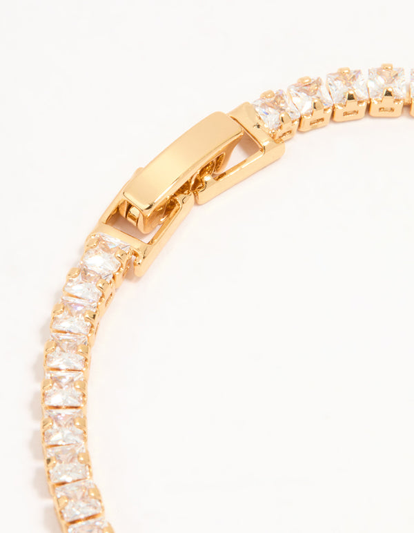 Gold Plated Cubic Zirconia Baguette Tennis Bracelet