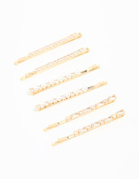 Gold Cubic Zirconia & Pearl Hair Clips 6-Pack - link has visual effect only