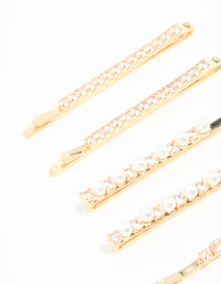 Gold Cubic Zirconia & Pearl Hair Clips 6-Pack - link has visual effect only