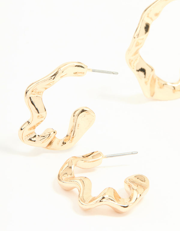 Gold Graduating Wavy Hoop Earrings 3-Pack