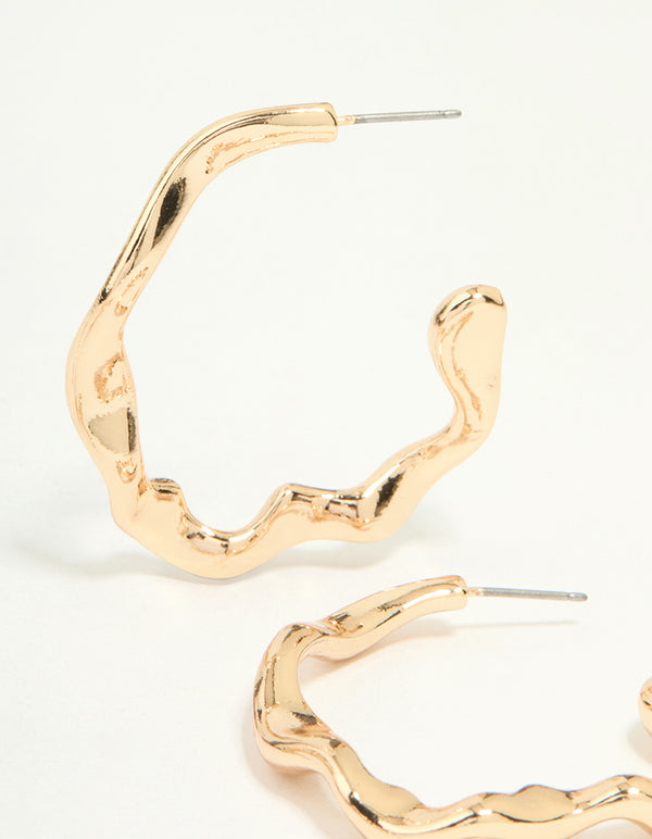 Gold Graduating Wavy Hoop Earrings 3-Pack