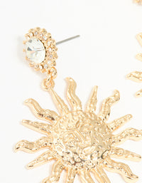Gold Diamante Smiley Textured Sun Drop Earrings - link has visual effect only