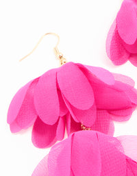 Gold Pink Fabric Layered Flower Hook Earrings - link has visual effect only