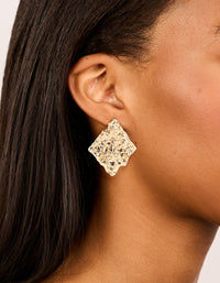 Gold Textured Diamond Shape Stud Earrings - link has visual effect only