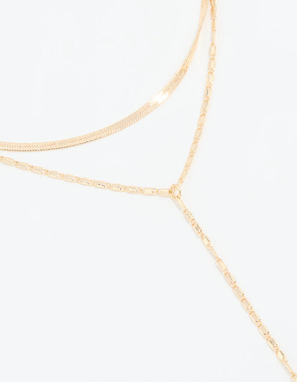 Gold Snake Chain Layered Y-Necklace