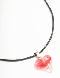 Red Bubble Heart Pendant Black Cord Necklace - link has visual effect only