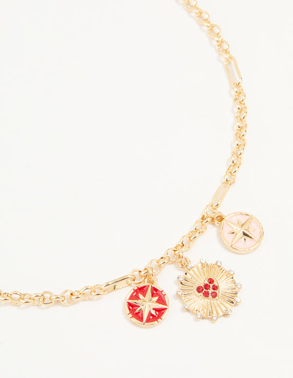 Gold Heart & Star Charm Pendant Necklace