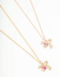 Gold Pink Diamante & Bow Necklaces 2-Pack - link has visual effect only