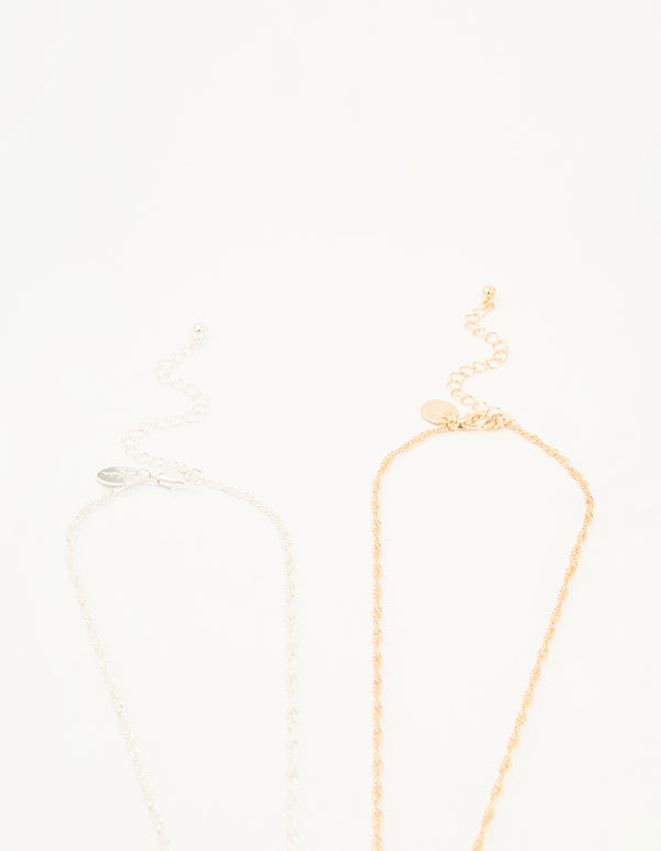 Mixed Metal Frangipani Pendant Necklaces 2-Pack