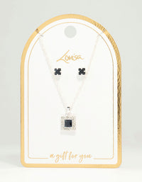 Silver Square Diamante Necklace & Earrings Set - link has visual effect only