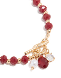 Gold Pearl & Pink Diamante Charm Bracelet - link has visual effect only