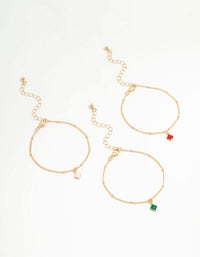 Gold Multicoloured Flower Statement Bracelets 3-Pack - link has visual effect only