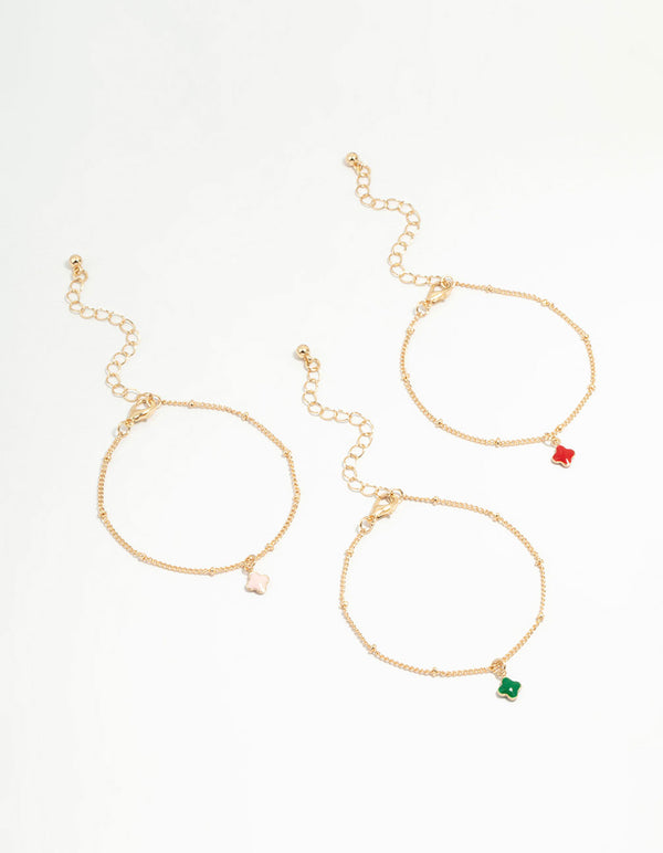 Gold Multicoloured Flower Statement Bracelets 3-Pack