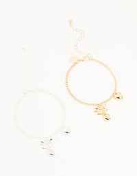 Mixed Metals Bow & Heart Bracelets 2-Pack - link has visual effect only