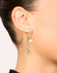 Gold Pearl & Shell Charm Drop Earrings - link has visual effect only