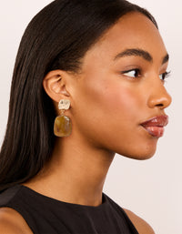 Gold Brown Double Square Drop Earrings - link has visual effect only