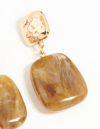 Gold Brown Double Square Drop Earrings - link has visual effect only