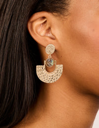 Gold Genuine Shell Textured Circle Swing Earrings - link has visual effect only