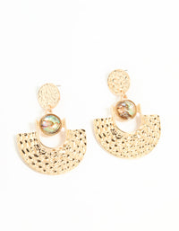 Gold Genuine Shell Textured Circle Swing Earrings - link has visual effect only