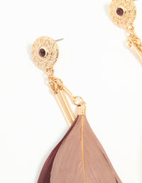 Gold Burgundy & Pink Feather Drop Earrings - link has visual effect only