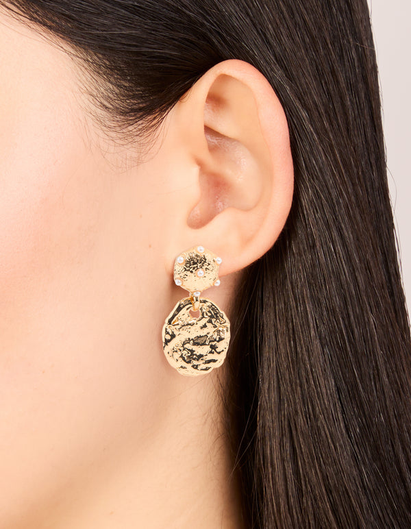 Gold Molten Circle Drop Earrings