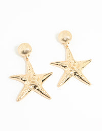 Gold Starfish & Shell Stud Earrings - link has visual effect only